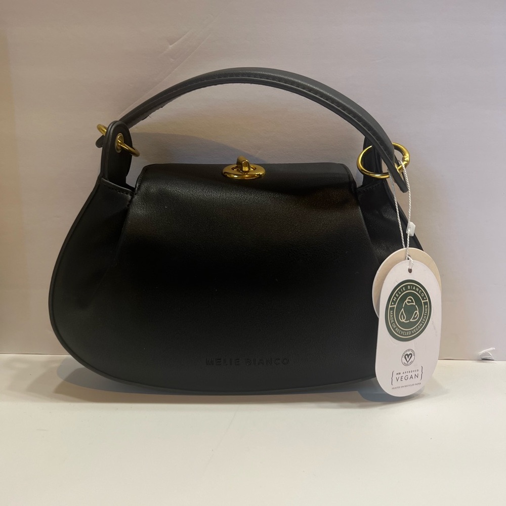 Melie Bianco Black Vegan Shoulder Bag and crossbody with Gold Accents - Picture 3 of 14